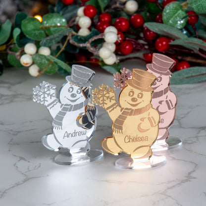 Personalised Mirror Acrylic Snowman Christmas Place Name