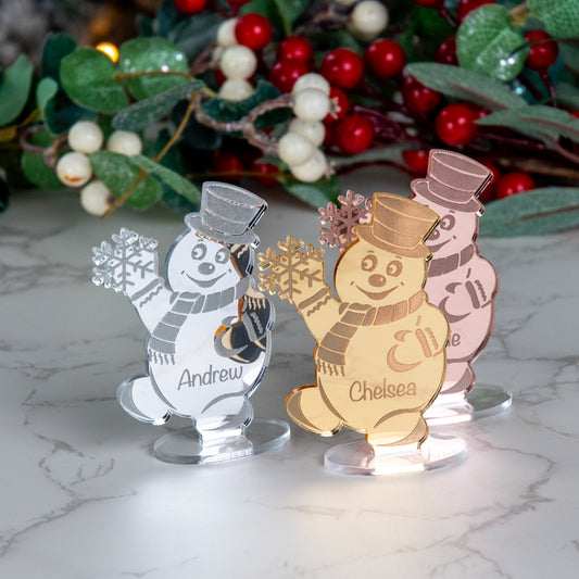 Personalised Mirror Acrylic Snowman Christmas Place Name