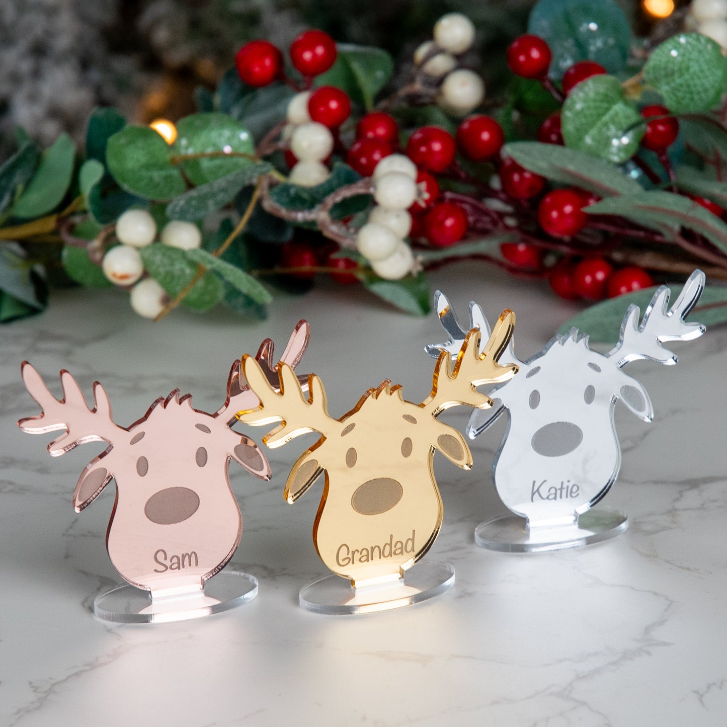 Personalised Mirror Acrylic Reindeer Place Name