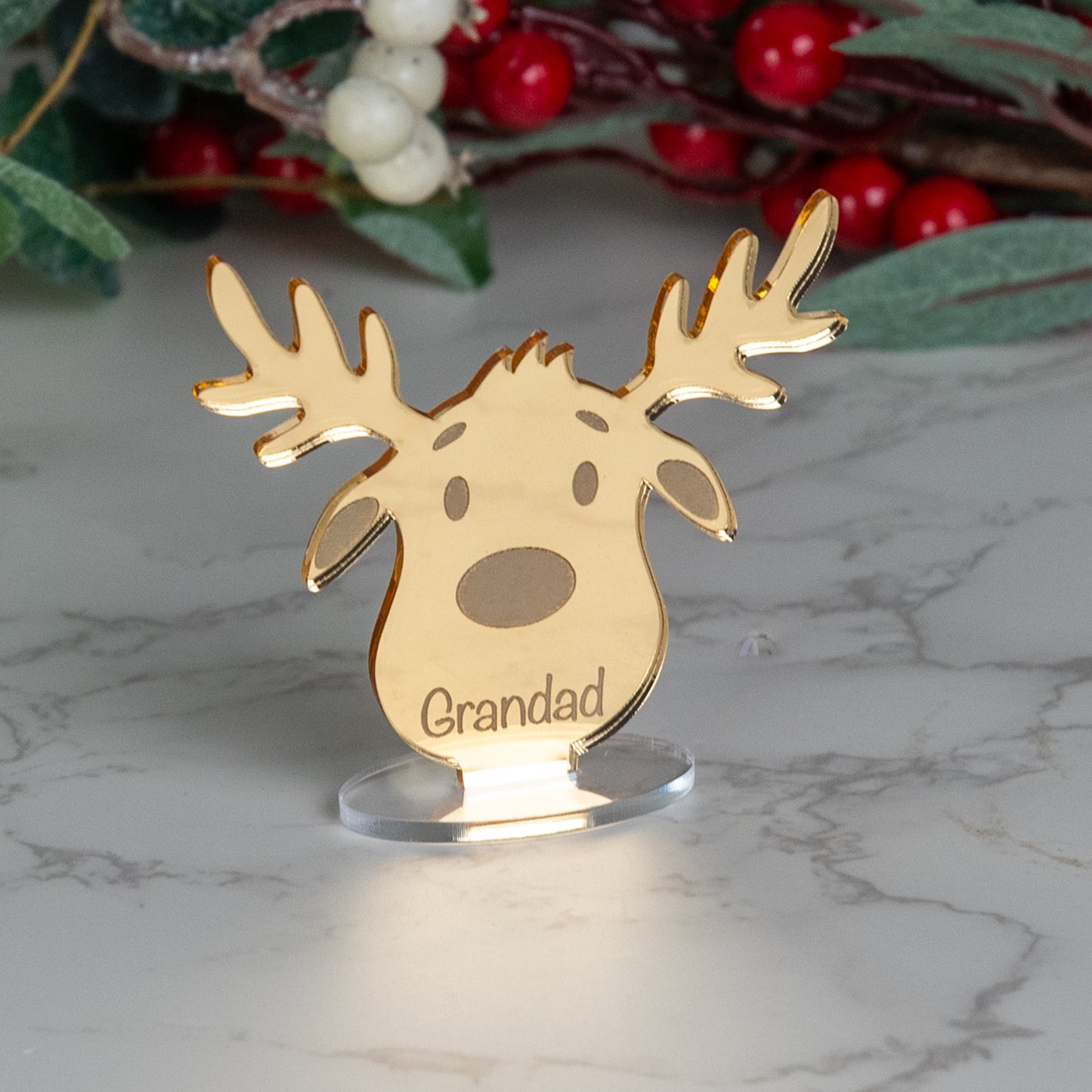 Personalised Mirror Acrylic Reindeer Place Name