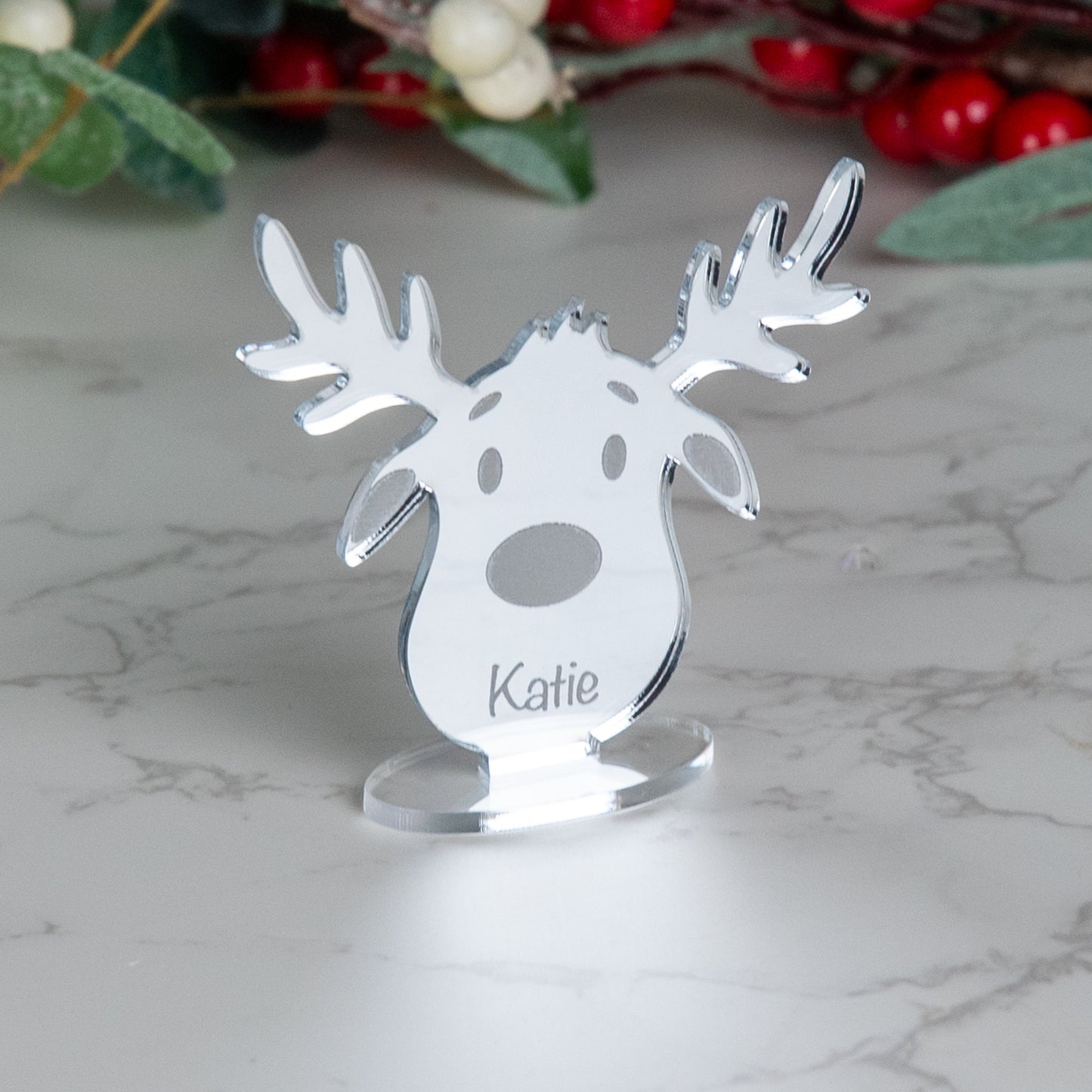 Personalised Mirror Acrylic Reindeer Place Name