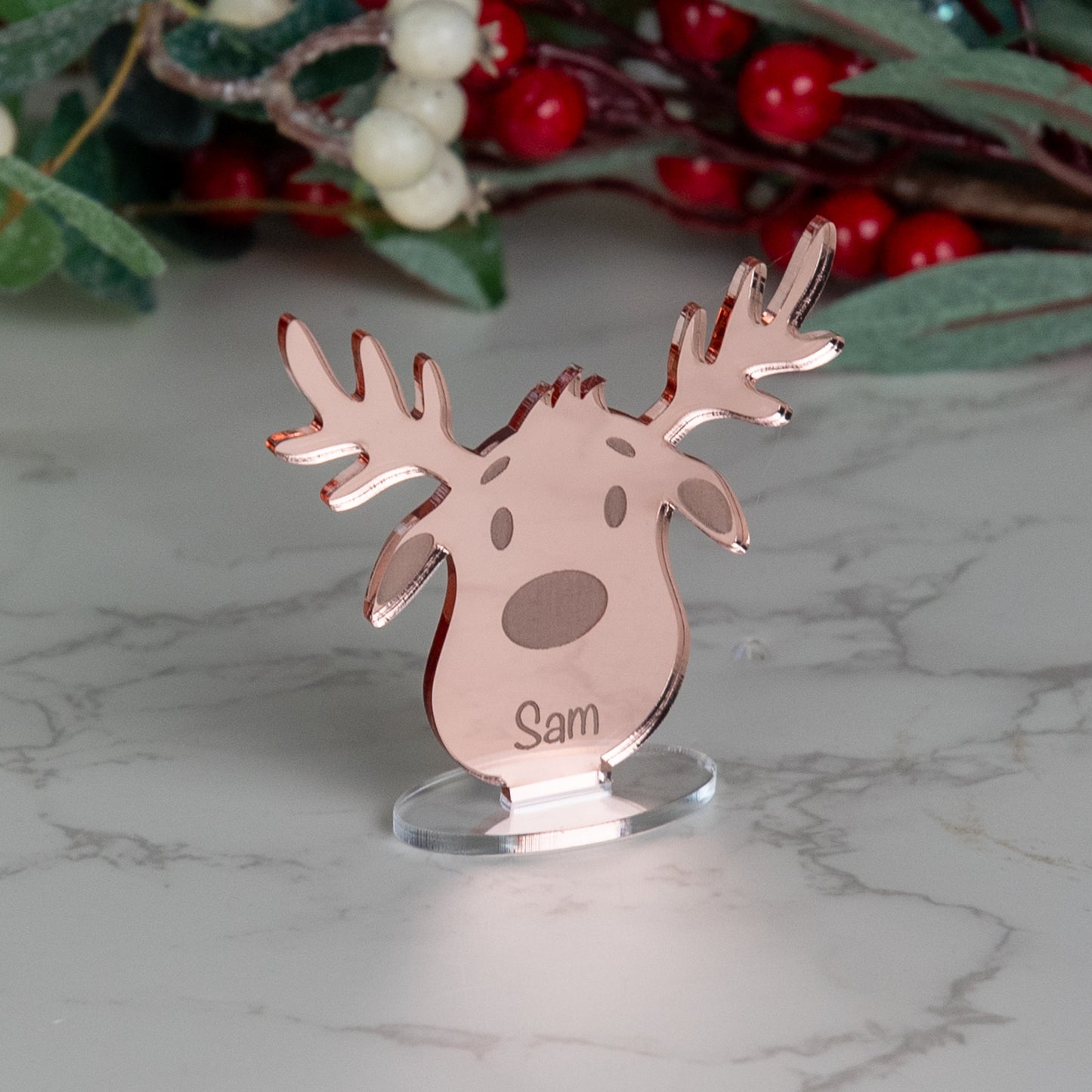 Personalised Mirror Acrylic Reindeer Place Name