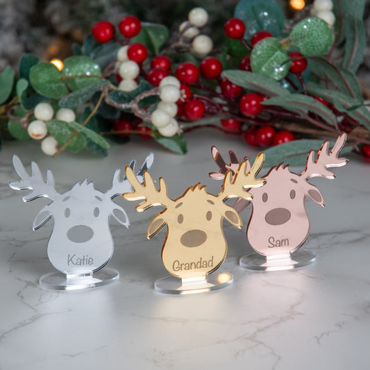 Personalised Mirror Acrylic Reindeer Place Name