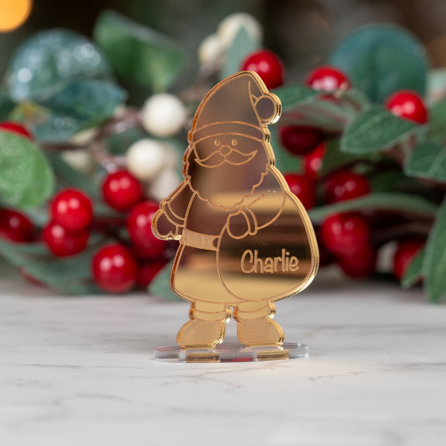 Personalised Mirror Acrylic Father Christmas Place Name