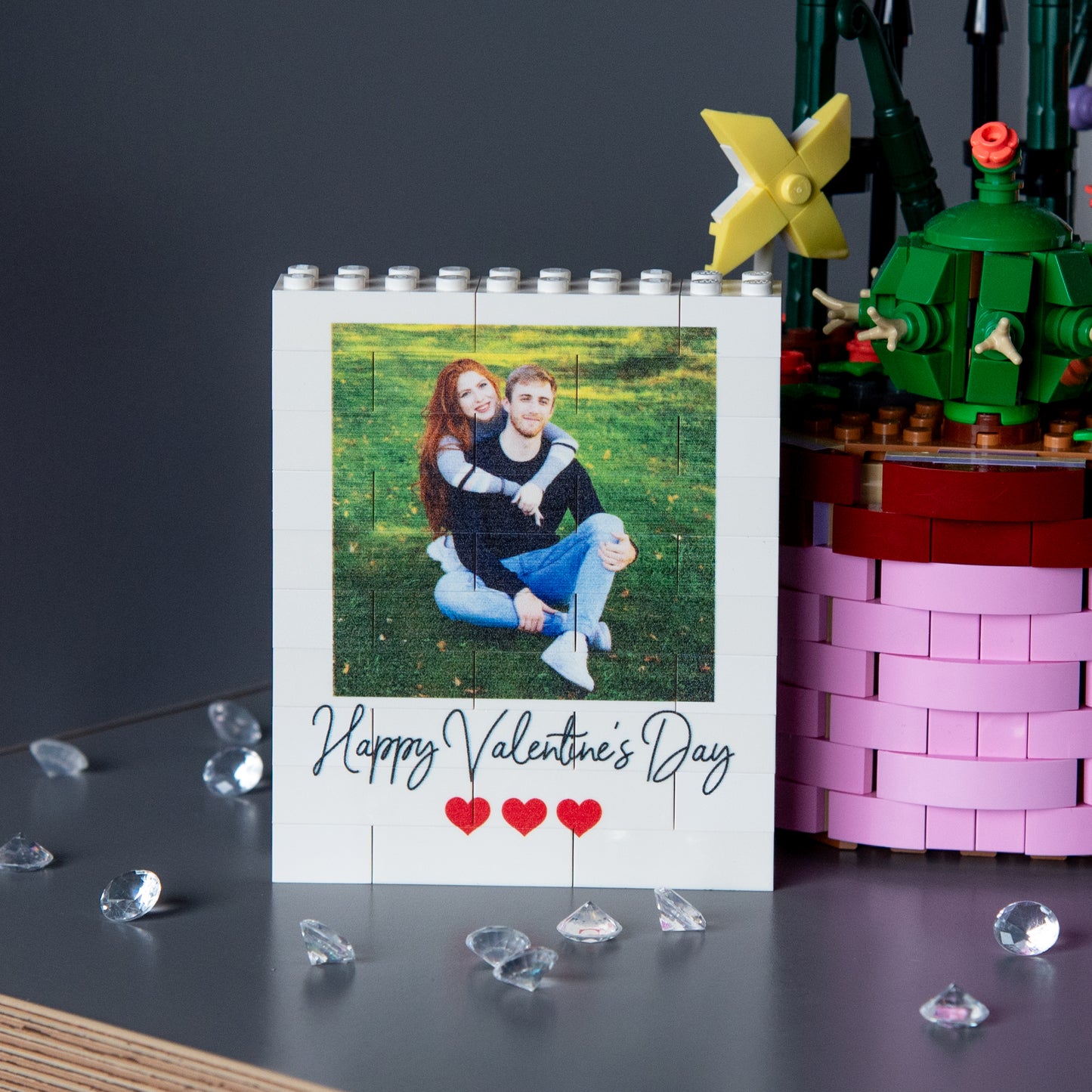 Personalised Happy Valentine's Day Photo Block made from, LEGO® Bricks