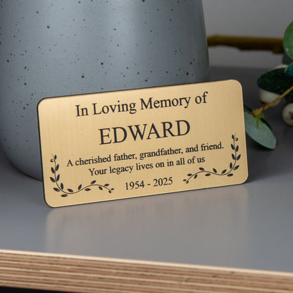 Personalised Engraved Leaf Memorial Plaque – Custom Name Plate for Door, Urn or Bench
