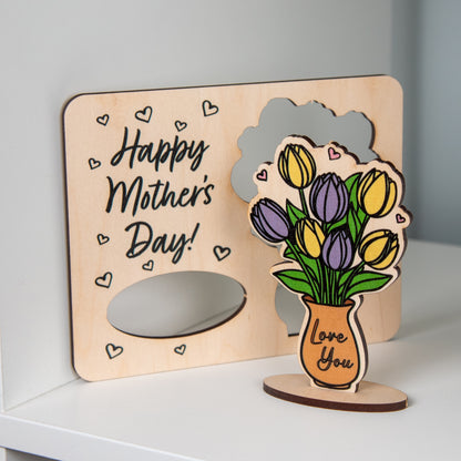 Mother’s Day Wooden Pop Out Tulip Card – Keepsake Gift for Mum