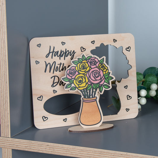 Mother’s Day Wooden Pop Out Bouquet of Roses Card – Keepsake Gift for Mum