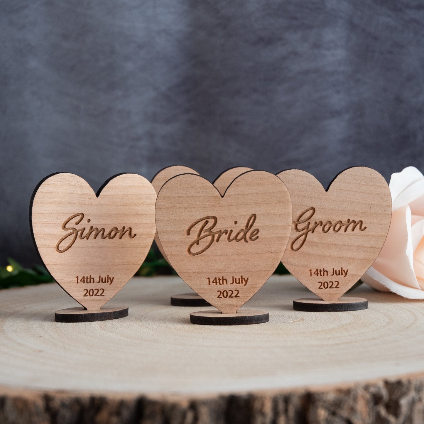 Personalised Wedding Wooden Heart Place Names