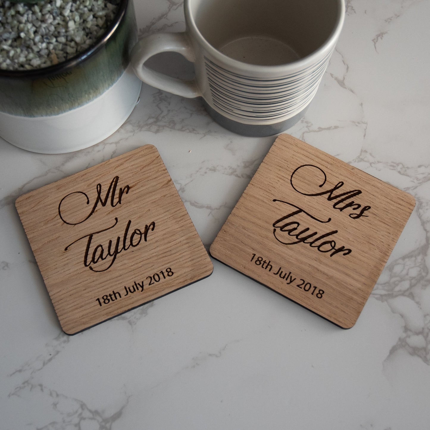 Personalised Mr & Mrs Drinks Coaster Set