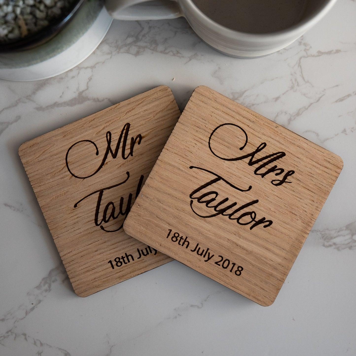 Personalised Mr & Mrs Drinks Coaster Set