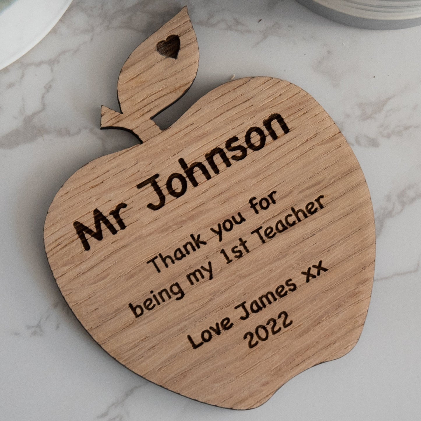 Personalised School Teacher Gift Wooden Apple Coaster