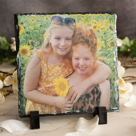 Personalised Natural Square Rock Slate Custom Photo With Stands