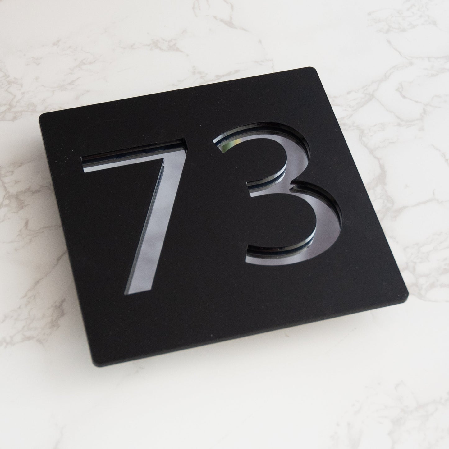 Personalised House Number Modern Mirror Square Acrylic House Sign