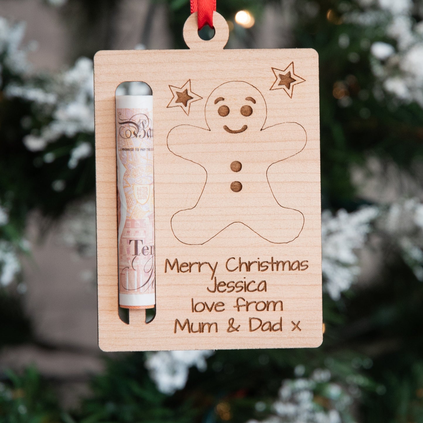 Personalised Merry Christmas Snowman Money Holder Christmas Tree Bauble Decoration