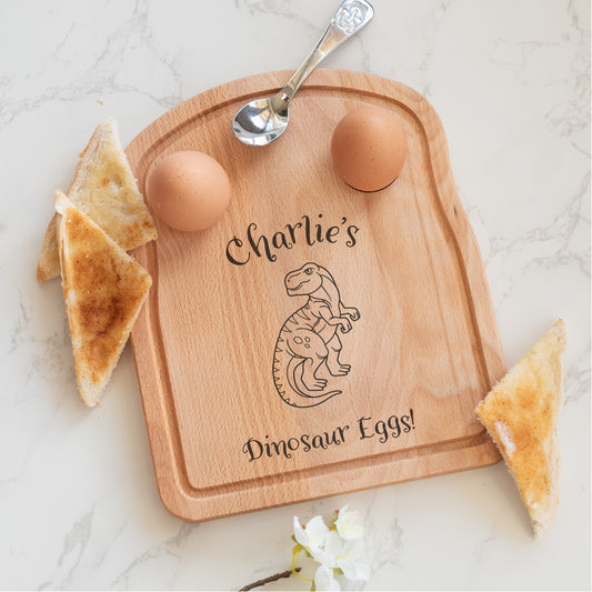 Personalised Wooden Dippy Egg Board – Dinosaur Engraved Breakfast Board