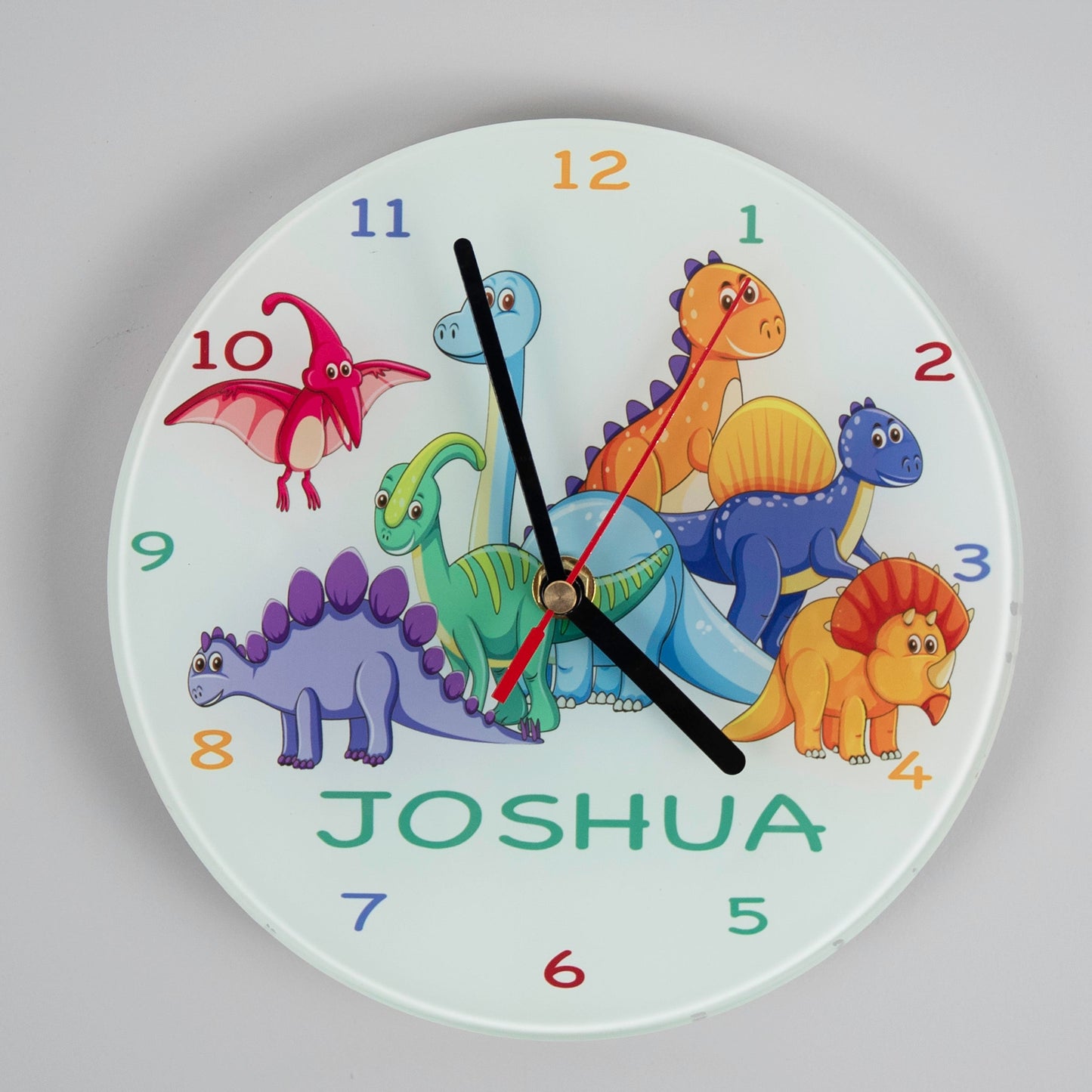 Personalised Dinosaur 20cm Large Glass Clock