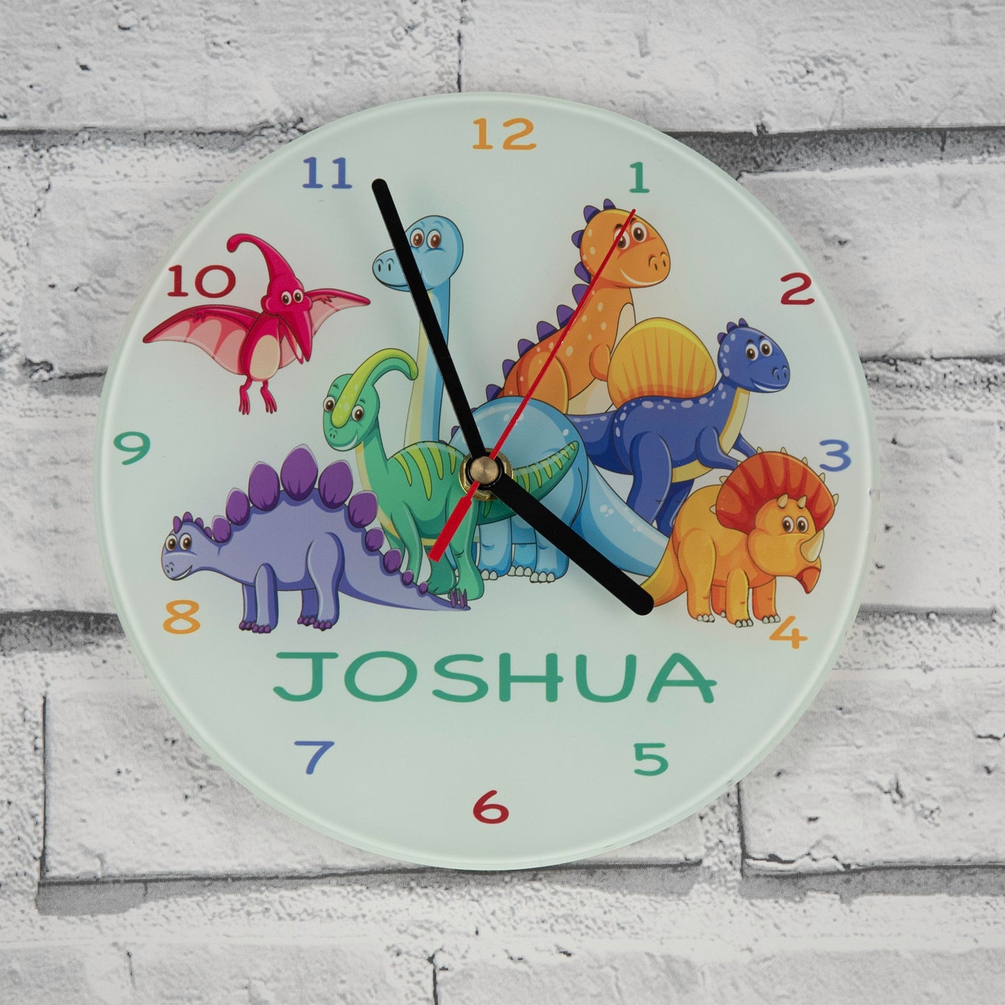 Personalised Dinosaur 20cm Large Glass Clock