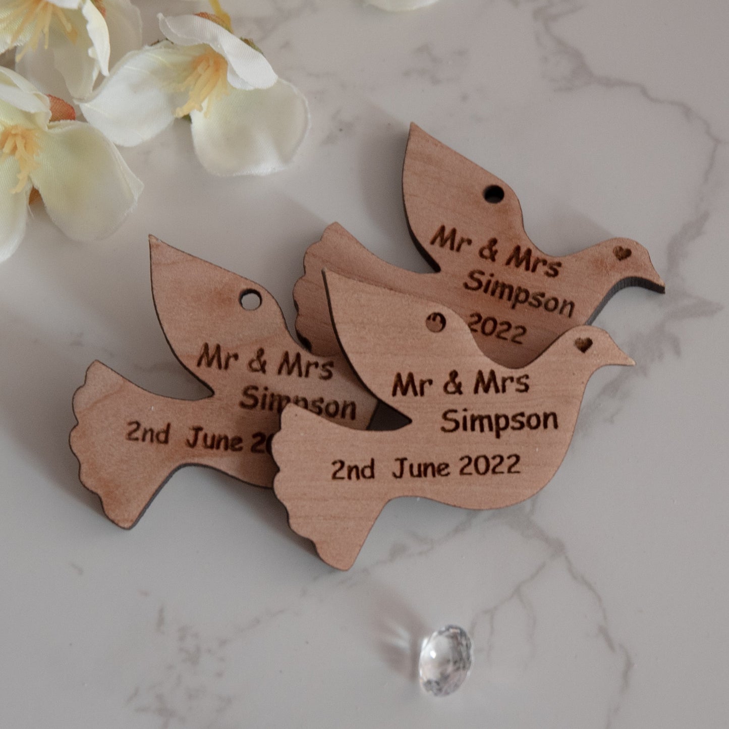 Personalised Wooden Dove Wedding Favour