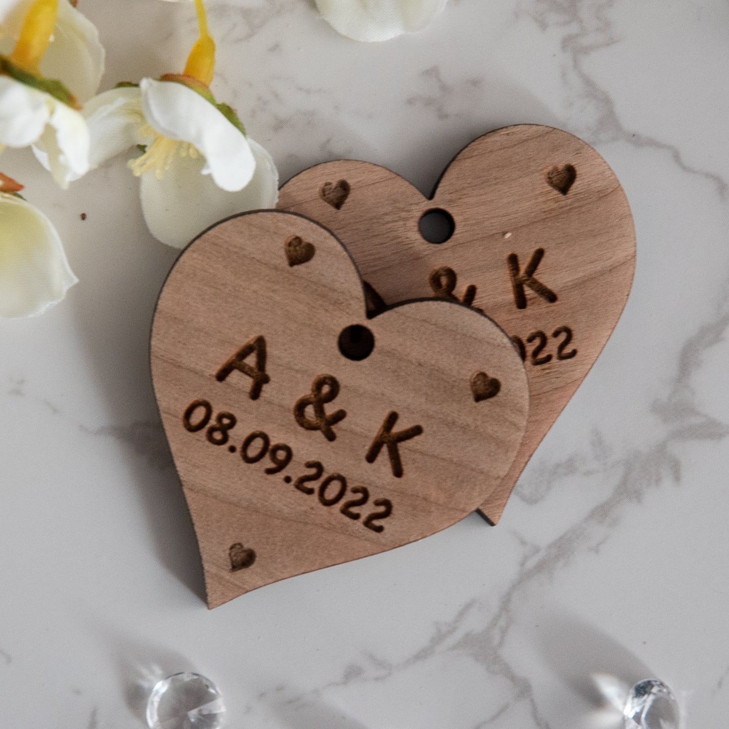 Personalised Initial Wooden Love Heart Wedding Favours