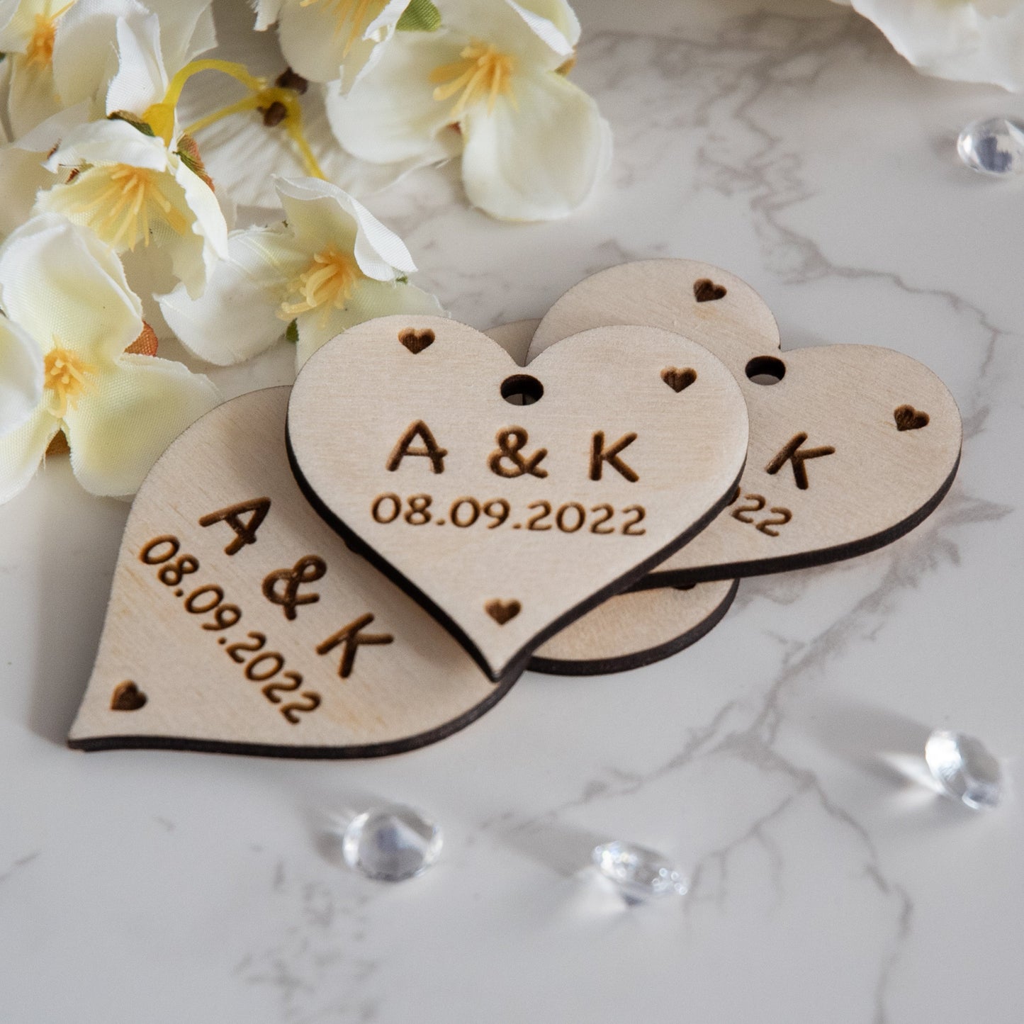 Personalised Initial Wooden Love Heart Wedding Favours