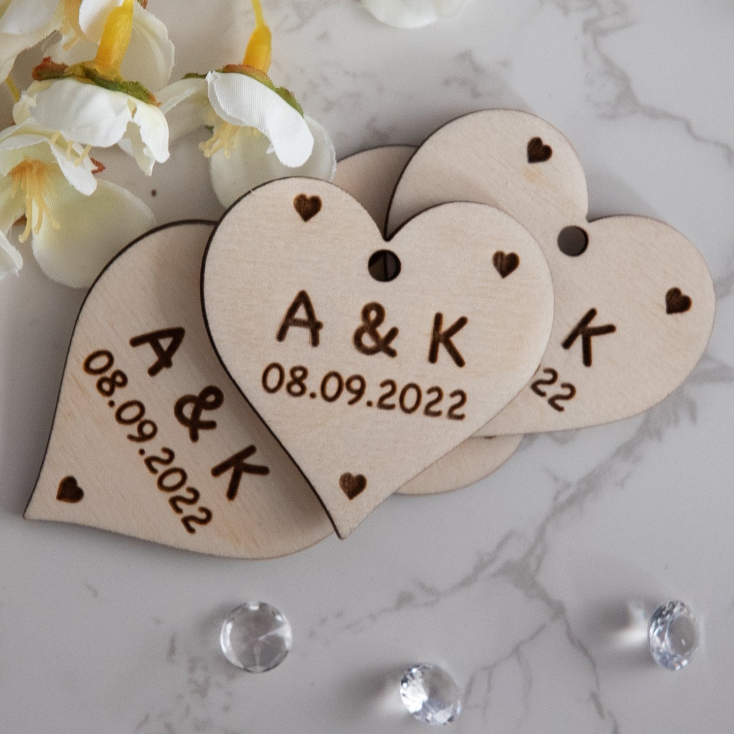 Personalised Initial Wooden Love Heart Wedding Favours