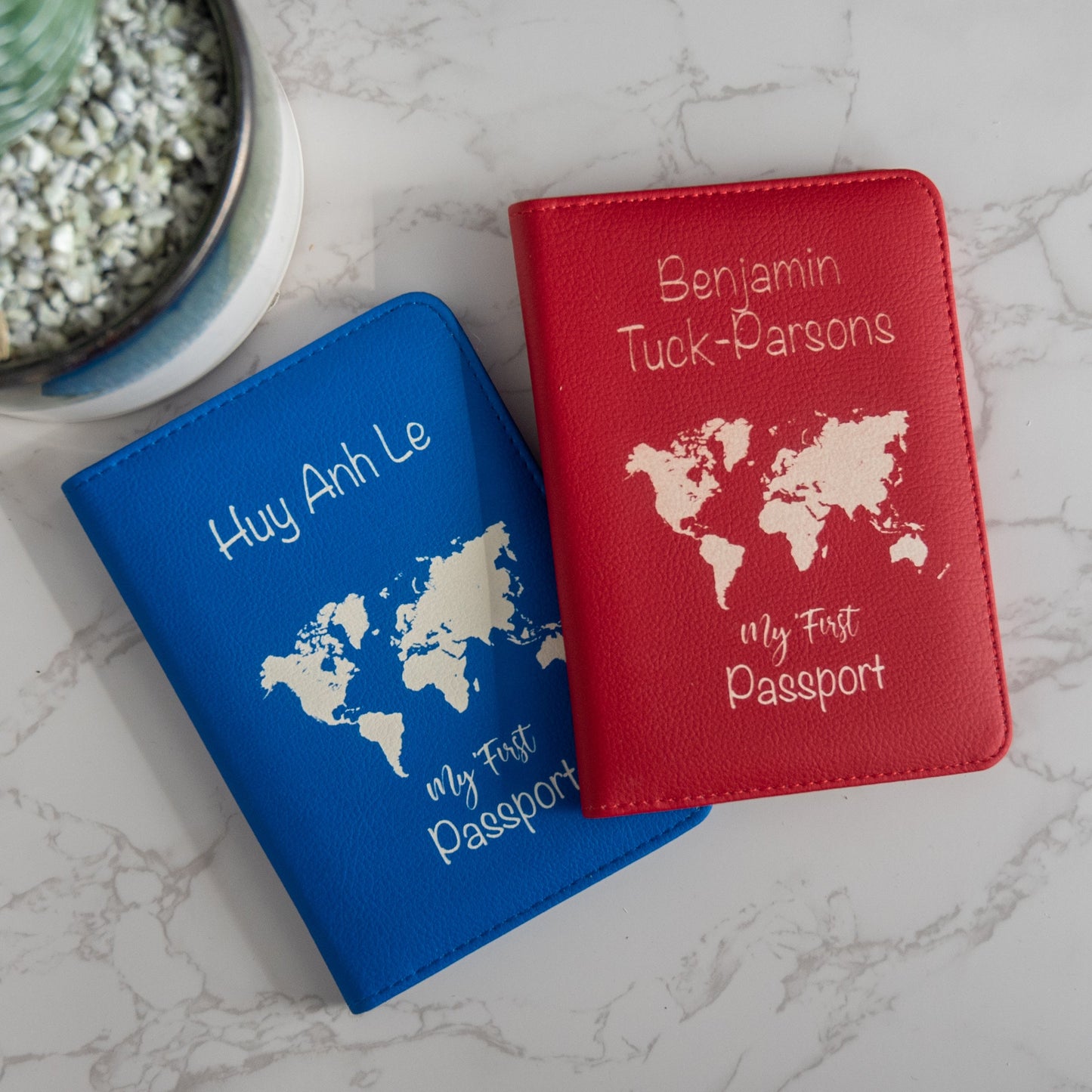 Personalised My First Passport World Map Leather Passport Holder