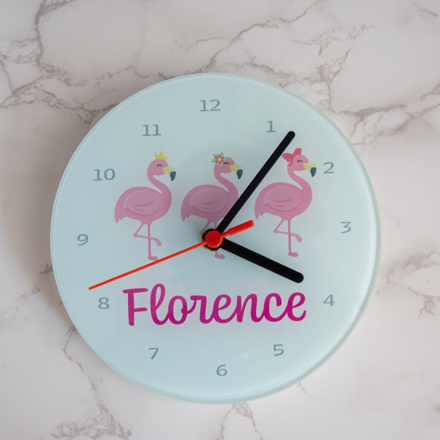 Personalised Flamingo 20cm Large Glass Clock