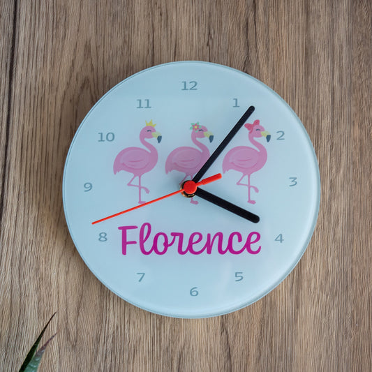 Personalised Flamingo 20cm Large Glass Clock