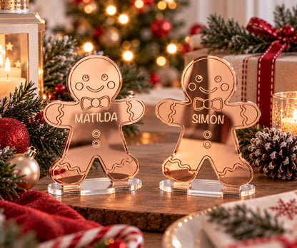 Personalised Christmas Gingerbread Man Mirror Acrylic Table Place Names