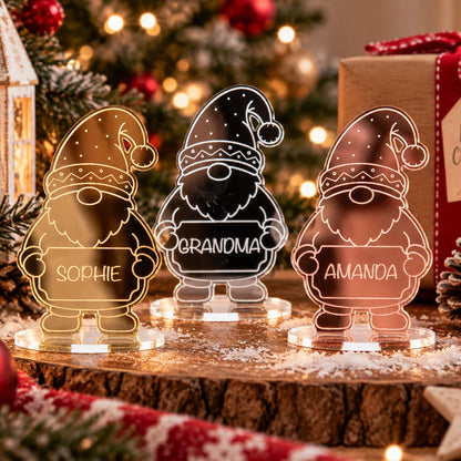 Personalised Christmas Gonk Gnome Mirror Acrylic Table Place Names
