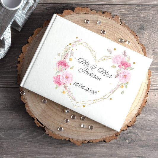 Geometric Floral Heart Wedding Guest Book