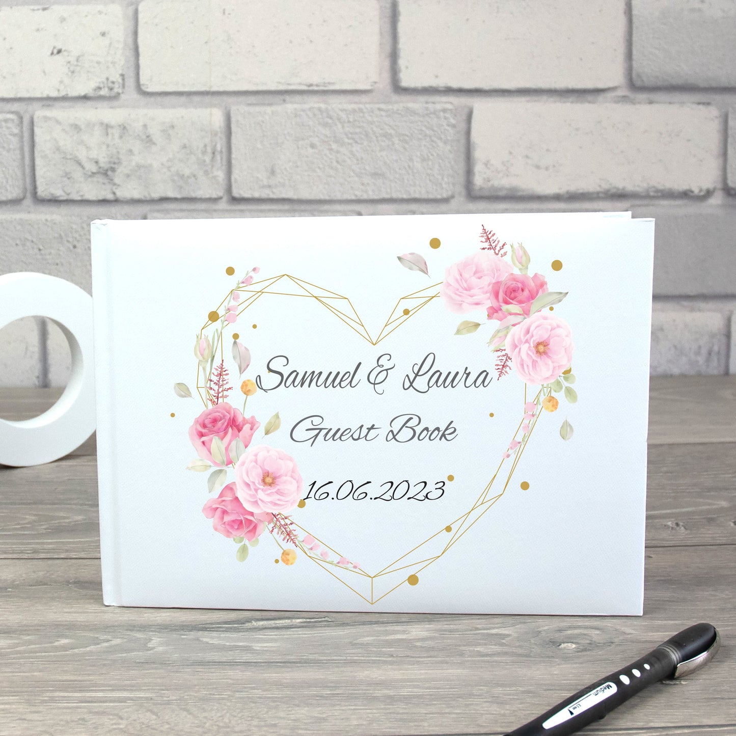 Geometric Floral Heart Wedding Guest Book