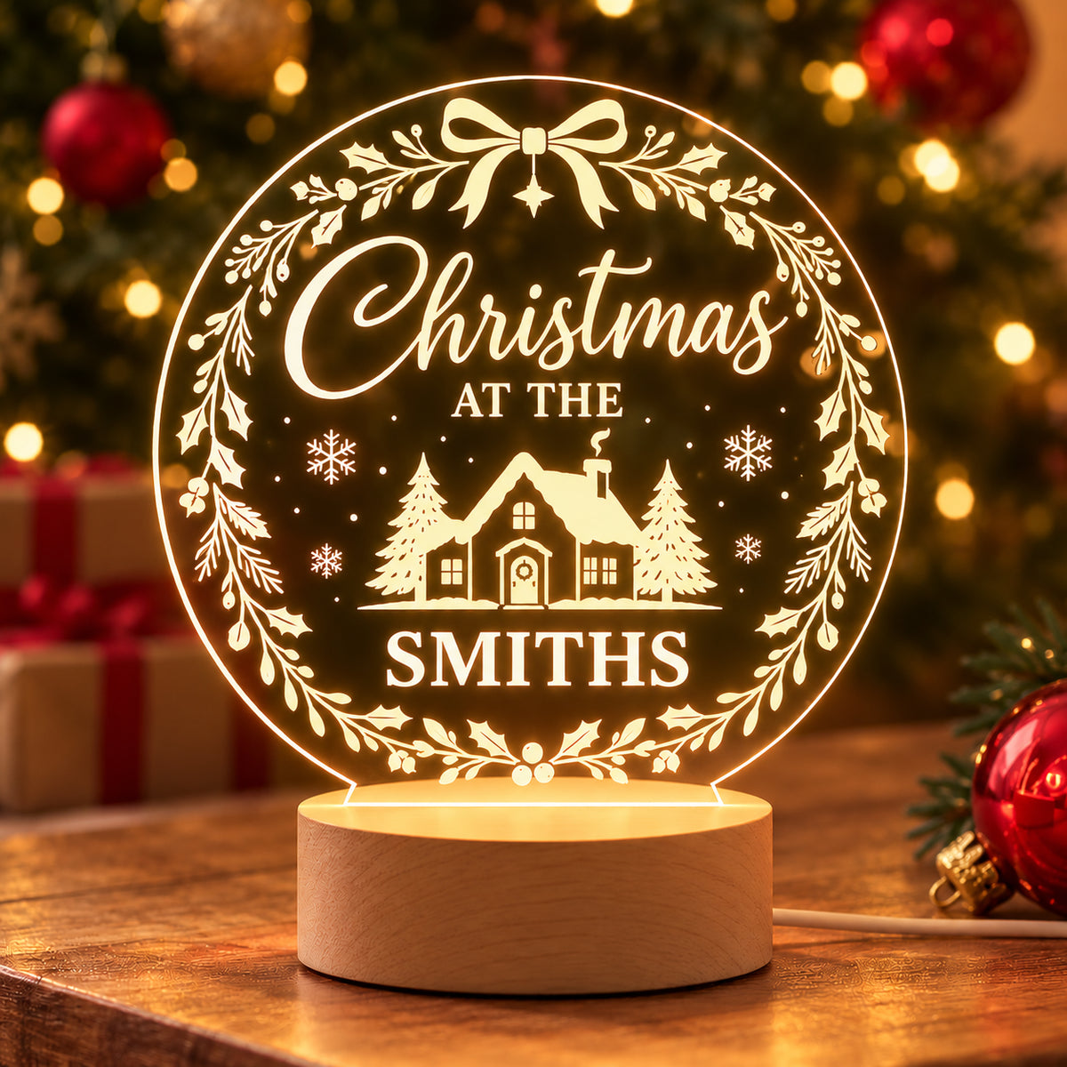 Personalised Christmas at the Family Name LED Night Light