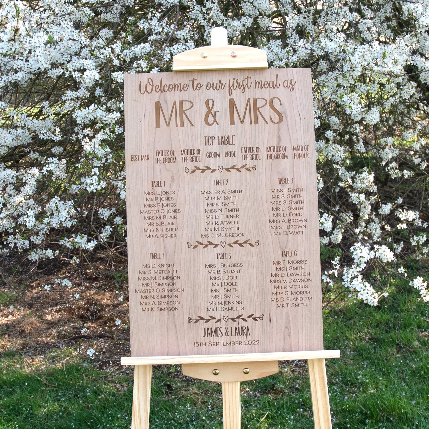 Heart String Engraved Wooden Wedding Table Plan