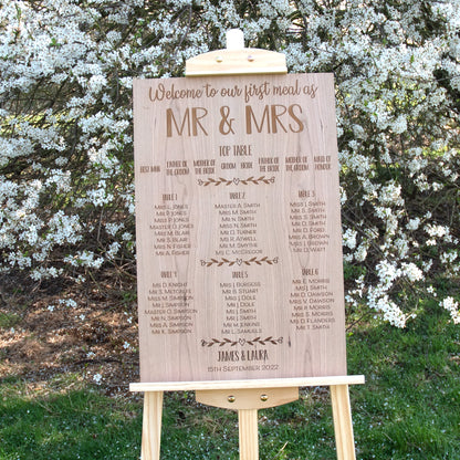 Heart String Engraved Wooden Wedding Table Plan