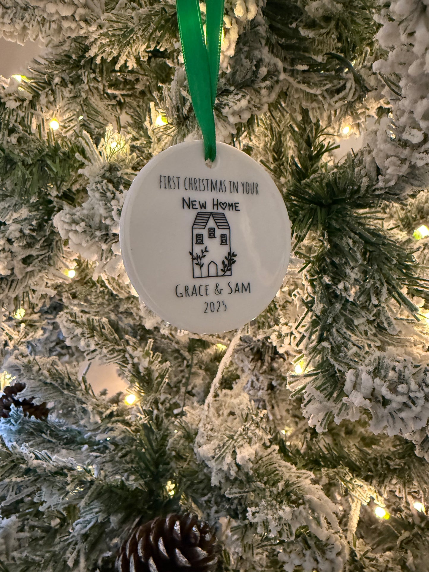 Personalised First Christmas In Your New Home Ceramic Bauble Tree Decoration