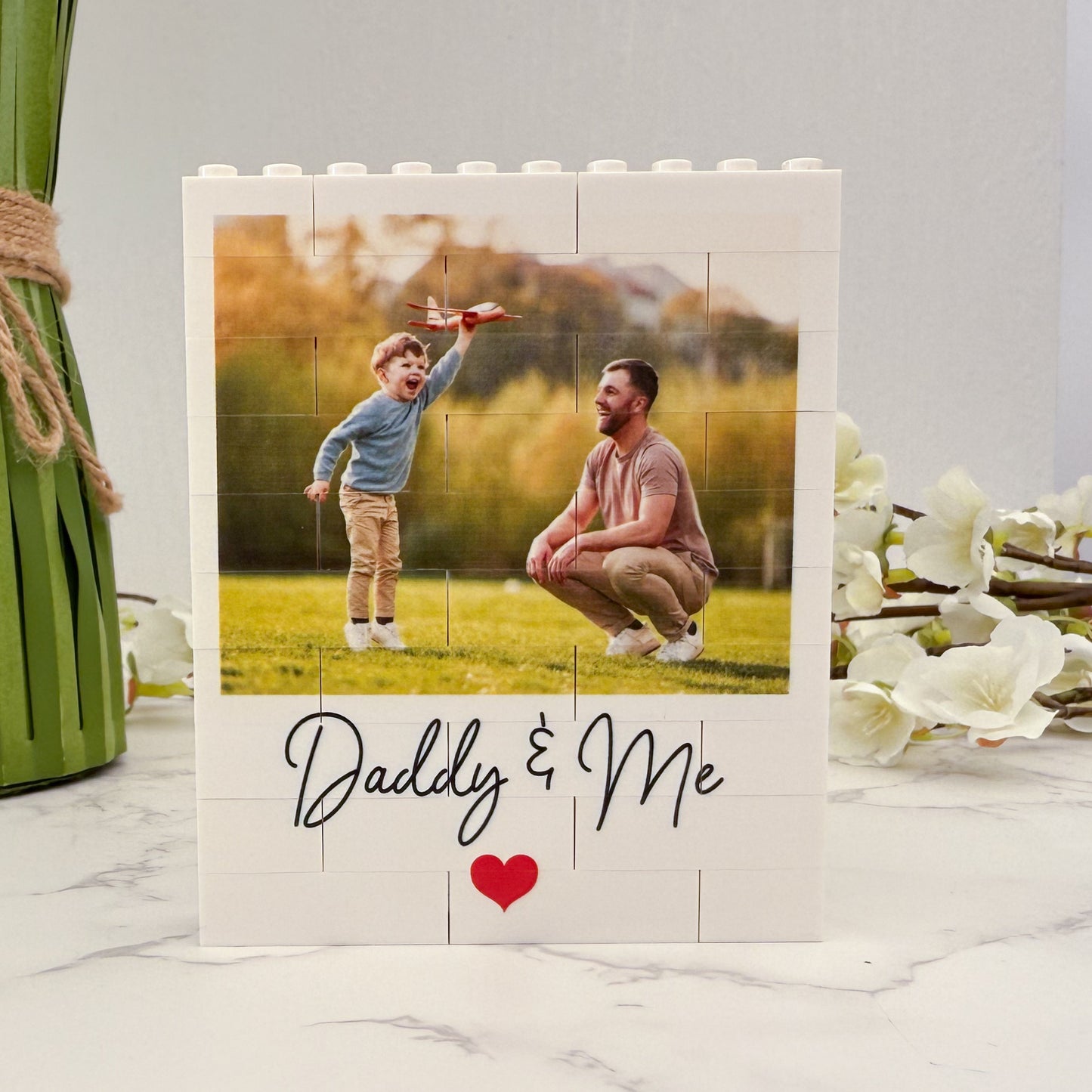 Personalised Daddy & Me Photo Block and Text made fromLEGO® Bricks