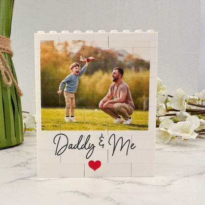 Personalised Daddy & Me Photo Block and Text made fromLEGO® Bricks