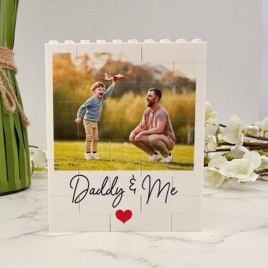 Personalised Daddy & Me Photo Block and Text made fromLEGO® Bricks