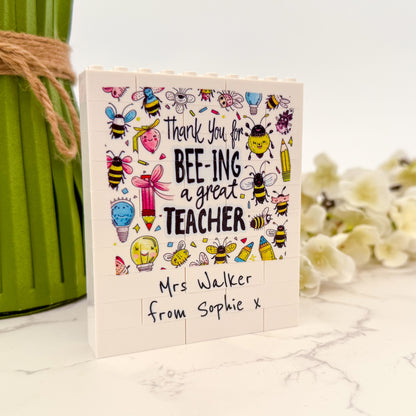 Personalised Thank You for Bee-ing a Great Teacher LEGO® Bricks Block