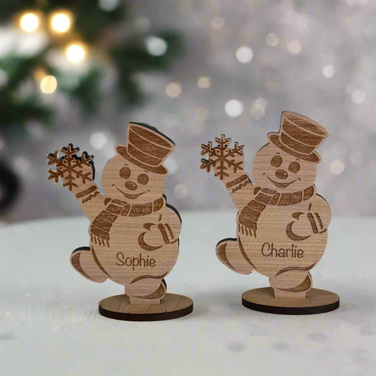 Personalised Wooden Snowman Christmas Place Name