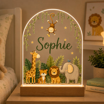 Personalised Jungle Animals Night Light | Nursery Decor, New Baby, Christening & 1st Birthday Gift