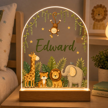 Personalised Jungle Animals Night Light | Nursery Decor, New Baby, Christening & 1st Birthday Gift
