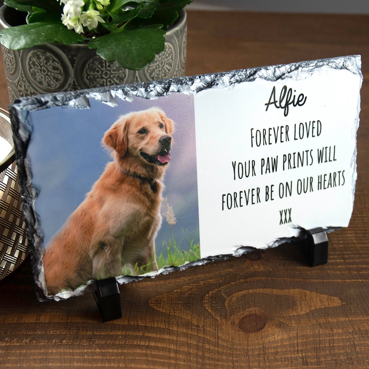 Personalised Pet Loss Natural Square Rock Slate Custom Photo With Stands