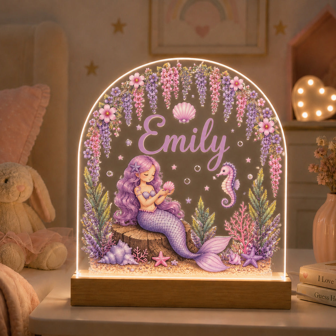 Personalised Mermaid Night Light | Custom LED Nursery & Children's Bedroom Light