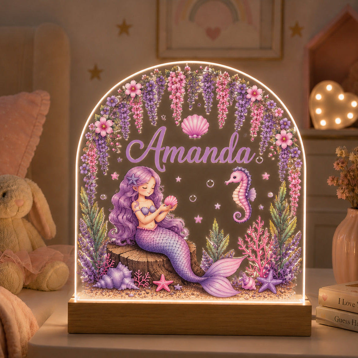 Personalised Mermaid Night Light | Custom LED Nursery & Children's Bedroom Light