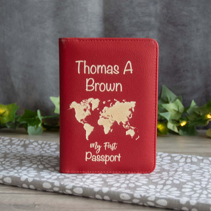 Personalised My First Passport World Map Leather Passport Holder