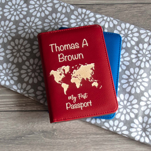 Personalised My First Passport World Map Leather Passport Holder