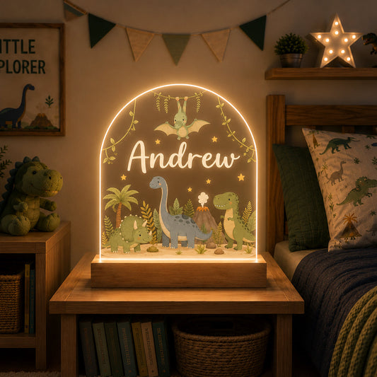 Personalised Dinosaur Night Light | Baby Boy Nursery Decor, New Baby, Christening & 1st Birthday Gift